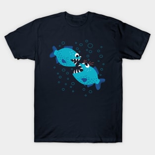 Funny Gossiping Blue Piranha Fish T-Shirt